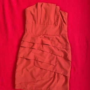 Rust colored (burnt orange) strapless dress